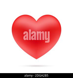 Icona del vettore cardiaco rosso, isolata su sfondo bianco. Simbolo del cuore di forma semplice e classica, per decorazioni romantiche o di design medico. Forma lucente del cuore, fluttuante nell'aria, con l'ombra. Illustrazione Vettoriale