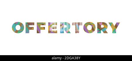 Il concetto DI OFFERTA di parola scritto in forme retrò colorate e colori illustrazione. Foto Stock