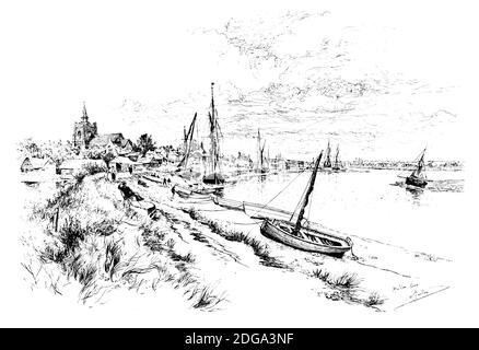 Maldon, Essex, riva del fiume, illustrazione di Edward William Charlton dal 1896 lo Studio un giornale illustrato di fine e di arte applicata Foto Stock