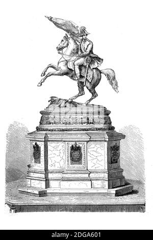 Statua equestre di Carlo, Arciduca d'Austria, 5 settembre 1771 - 30 aprile 1847, a Vienna / Reiterstandbild von Karl, Erzherzog von Österreich, 5. Settembre 1771 - 30. Aprile 1847, a Vienna, Historisch, riproduzione storica, digitale migliorata di un originale del 19 ° secolo / digitale Reproduktion einer Originalvollage aus dem 19. Jahrhundert Foto Stock