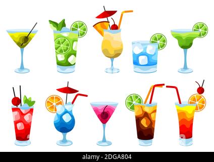 Set di icone di cocktail alcolici. Illustrazione Vettoriale