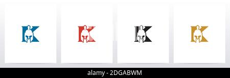 Casco Spartan su Letter Logo Design K Illustrazione Vettoriale