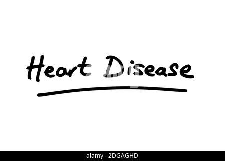 Cardiopatia scritta a mano su sfondo bianco. Foto Stock