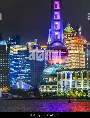 Scena notturna del quartiere di Pudong, Shanghai, Cina Foto Stock