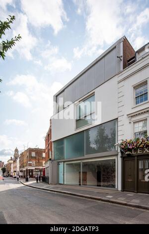 Vista obliqua della galleria Lisson. Lisson Gallery, Marylebone, Regno Unito. Architetto: Tony Fretton Architects Ltd, 1992. Foto Stock