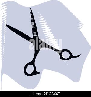 Forbici per capelli vettoriali, barbiere, salone, capelli, forbici nere su lilla spot icona di un set, isolato su sfondo bianco. EPS 10 Illustrazione Vettoriale
