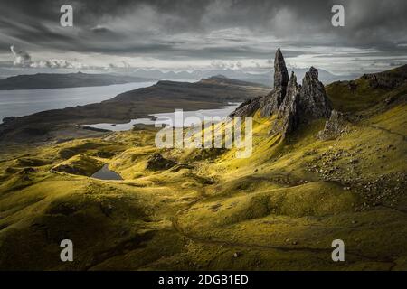 Alba al vecchio uomo di Storr, Isola di Skye, Scozia, Regno Unito Foto Stock