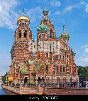Dettagli architettonici di una chiesa, Chiesa del Salvatore sul sangue, San Pietroburgo, Russia Foto Stock