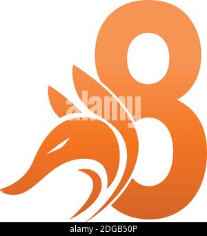 Combinazione di icone della testa Fox con il logo numero 8 vettore Illustrazione Vettoriale