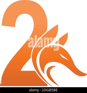 Combinazione di icone della testa Fox con il logo numero 2 vettore Illustrazione Vettoriale
