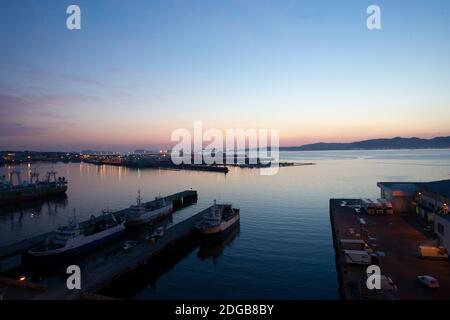 Vigo-Spagna. Vista aerea del porto di Vigo il 18 aprile 2011 Foto Stock