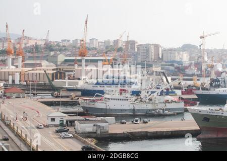 Vigo-Spagna. Vista aerea del porto di Vigo il 18 aprile 2011 Foto Stock