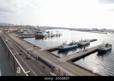 Vigo-Spagna. Vista aerea del porto di Vigo il 18 aprile 2011 Foto Stock