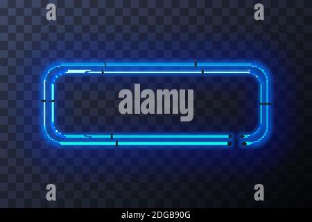 Cornice rettangolare al neon blu, modello su sfondo trasparente Illustrazione Vettoriale