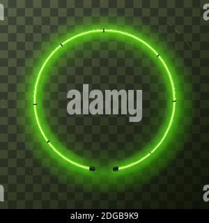Cornice rotonda al neon verde, sagoma su sfondo trasparente Illustrazione Vettoriale
