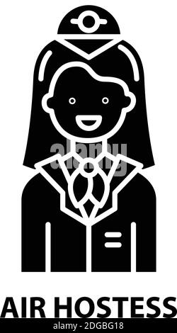 icona simbolo air hostess, segno vettoriale nero con tratti modificabili, illustrazione concettuale Illustrazione Vettoriale