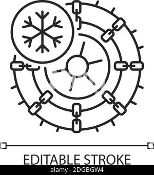 Icona lineare di pneumatici e catene con chiodi Illustrazione Vettoriale