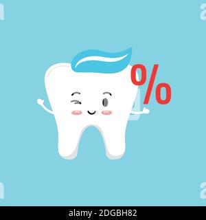 Cute dente con simbolo percentuale isolato su sfondo. Illustrazione Vettoriale