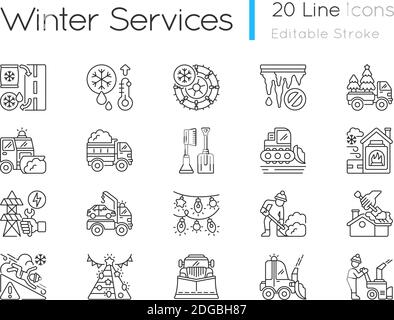 Set di icone lineari per servizi di rimozione della neve Illustrazione Vettoriale