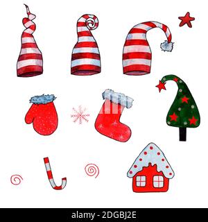 Set di elementi di Capodanno watercolor su sfondo trasparente Foto Stock