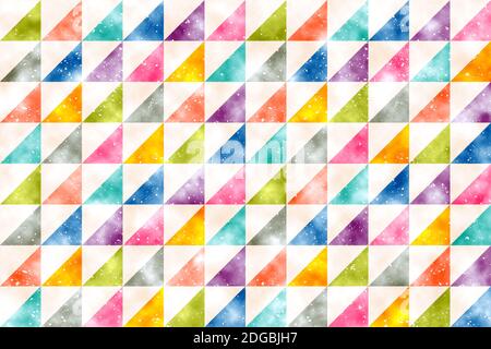 Motivo colorato retrò con triangoli astratti di acquerello grunge. Texture vintage in stile acquerello. Motivo senza giunture Galaxy. Foto Stock