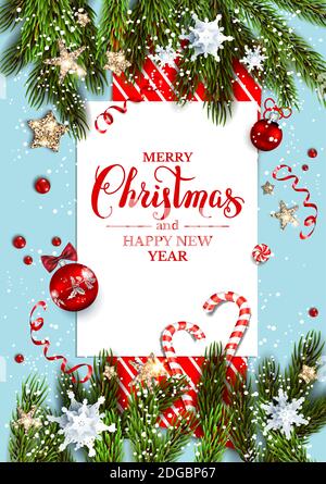 Scheda di Natale con abete rami Illustrazione Vettoriale