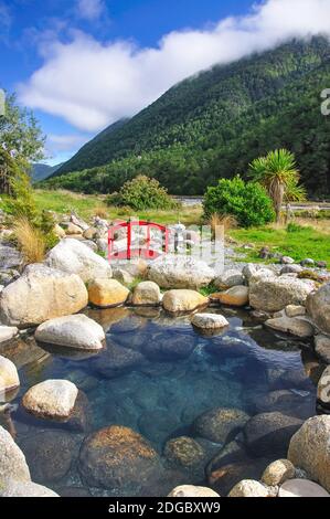 Maruia Springs, Autostrada statale 7, Lewis Pass, regione di Canterbury, Isola del Sud, Nuova Zelanda Foto Stock