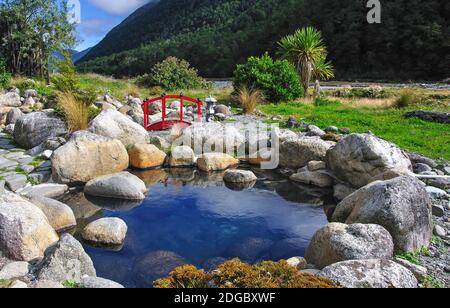 Maruia Springs, Autostrada statale 7, Lewis Pass, regione di Canterbury, Isola del Sud, Nuova Zelanda Foto Stock