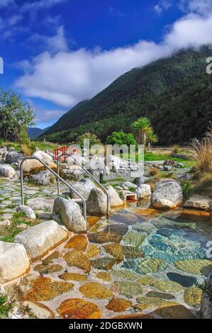 Maruia Springs, Autostrada statale 7, Lewis Pass, regione di Canterbury, Isola del Sud, Nuova Zelanda Foto Stock