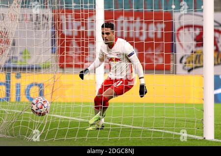 Justin Kluivert di Lipsia segna il terzo gol della partita durante la partita della Champions League alla Red Bull Arena di Lipsia, in Germania. Foto Stock