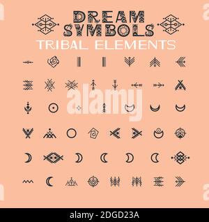 Alfabeto tribale e ornamenti. Lettere e simboli in stile etnico geometrico. Aztec e nativo americano tessuto stile. Illustrazione vettoriale Illustrazione Vettoriale