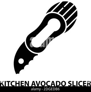 icona affettatrice di avocado da cucina, segno vettoriale nero con tratti modificabili, illustrazione concettuale Illustrazione Vettoriale