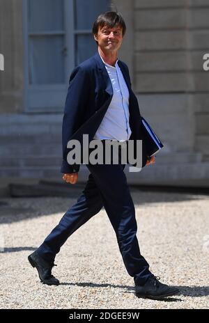 Ministro francese della transizione ecologica e sociale Nicolas Hulot lascia il palazzo presidenziale Elysee a Parigi il 14 giugno 2017, dopo la riunione del gabinetto. Foto di Christian Liegi/ABACAPRESS.COM Foto Stock