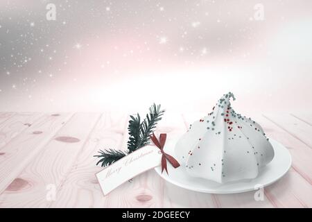 Scheda di Natale con una foto di una torta di compleanno. Il rendering 3D. Foto Stock