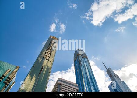 Maestosi edifici moderni di Dubai Marina. Emirati Arabi Uniti, Emirati Arabi Uniti Foto Stock