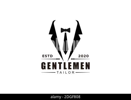 Tie a nastro Tuxedo Suit Gentleman Fashion Sartoriale Abbigliamento Vintage Classic Design del logo Illustrazione Vettoriale