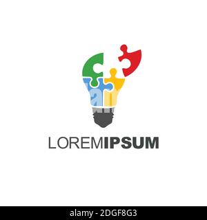 combinazione di logo di illustrazione dal puzzle con il design del logo della lampadina Illustrazione Vettoriale