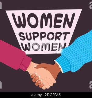 mix razza donne che tengono mani femminile empowerment movimento ragazza potere illustrazione vettoriale del concetto di unione delle femministe Illustrazione Vettoriale
