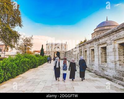 Moschea Suleymaniye. Suleymaniye Camii. Minareto, marmara. Moschea Sulaymaniye esterno Turchia 29 ottobre 2019, Istanbul. Suleyman Foto Stock