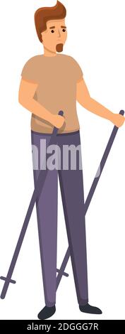 Icona del nordic walking del ragazzo bearded. Cartoon di bearded boy nordic Walking vettore icona per web design isolato su sfondo bianco Illustrazione Vettoriale