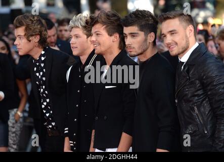 Niall Horan, Zayn Malik, Liam Payne, Harry Styles, Louis Tomlinson di una direzione che partecipa alla prima britannica di questo è noi, Odeon Cinema, Leicester Square, Londra. Foto Stock