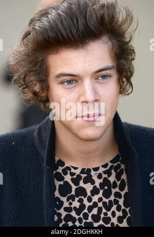 Harry Styles arriva allo spettacolo della passerella Burberry Prorsum S/S 2014, parte della London Fashion Week, Primavera Estate 2014, Hyde Park. Foto Stock