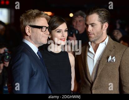 Kenneth Branagh, Keira Knightley e Chris Pine arrivano al Jack Ryan, Shadow Recruit European Premiere, Vue Cinema, Leicester Square, Londra. Foto Stock