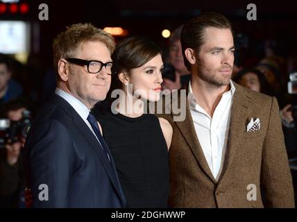 Kenneth Branagh, Keira Knightley e Chris Pine arrivano al Jack Ryan, Shadow Recruit European Premiere, Vue Cinema, Leicester Square, Londra. Foto Stock