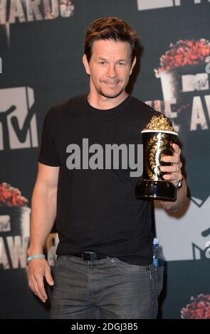 Mark Wahlberg backstage al MTV Movie Awards 2014, il Nokia Theatre L.A. Live, Los Angeles. I MTV Movie Awards possono essere visti nel Regno Unito su MTV, lunedì 14 aprile alle 21:00. Foto Stock