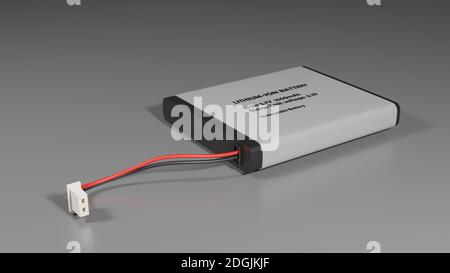 Una batteria agli ioni di litio poggiata su una superficie piana. Illustrazione del rendering 3D. Foto Stock