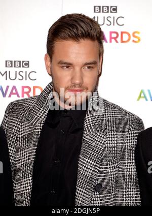 Liam Payne di una direzione che partecipa ai BBC Music Awards presso Earl's Court, Londra. Foto Stock