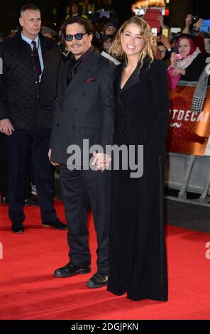 Johnny Depp e Amber hanno sentito arrivare alla prima britannica di Mortdecai, Empire Cinema, Leicester Square, Londra Foto Stock