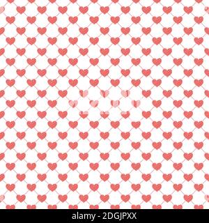 Pattern cuori senza giunture. San Valentino sfondo rosso. Sfondo astratto. Catene di cuori. 14 Febbraio amore modello senza giunture. Ghirlande di cuori. Illustrazione Vettoriale