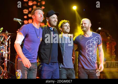 Coldplay si esibito sul palco durante i NME Awards 2016 con Austin, Texas, presso la O2 Brixton Academy di Londra. Foto Stock